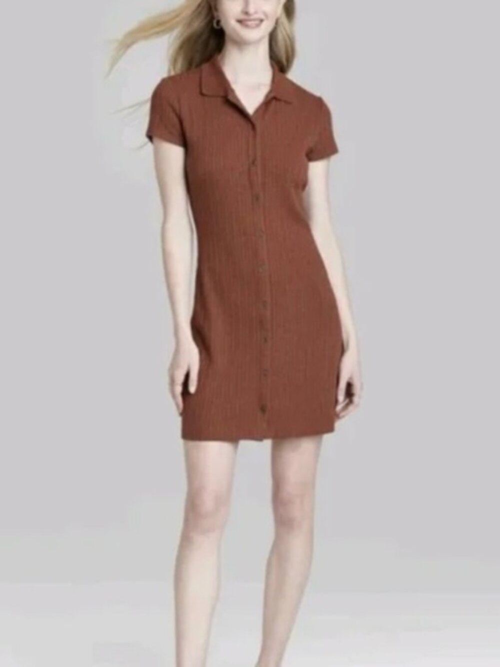 Wild Fable Rust Ribbed Polo Mini Dress - XS